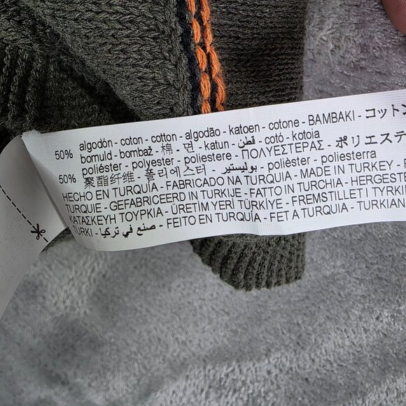 Mens Zara Green Knit Sweater Orange & White Stripes Short Sleeve Size M - Picture 4 of 8